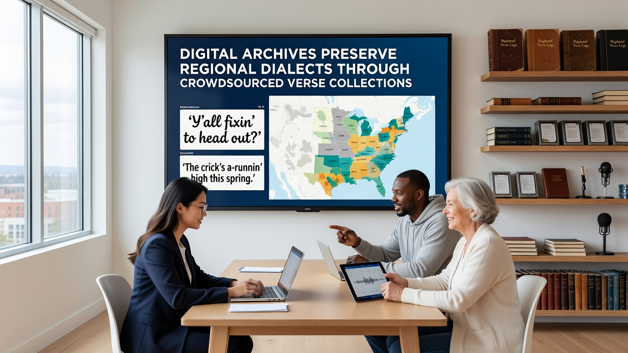 Community members reviewing and uploading regional verse recordings to a shared digital preservation platform